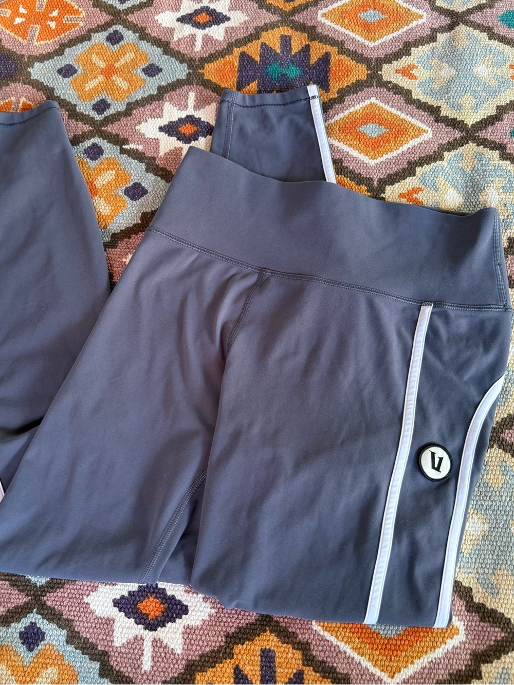 Vuori Track Leggings Azure Blue Gray Capri Striped Size Small